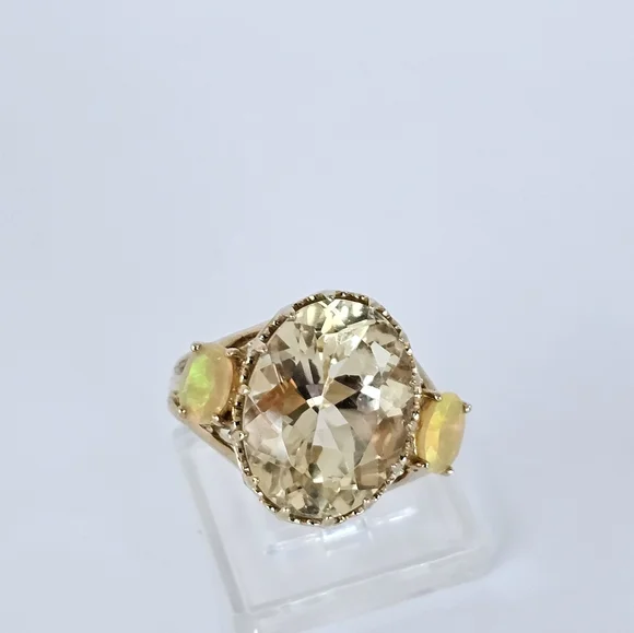 Natural Yellow Laboradite with Opal Accents Sterling Silver Ring Sz 7